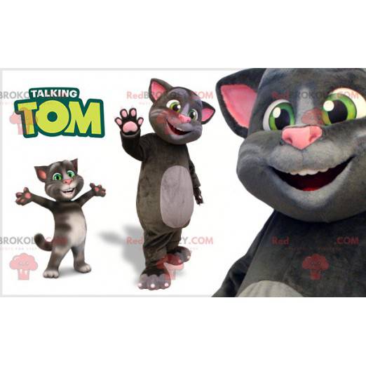 Grå og lyserød kattemaskot. Talking Tom maskot - Redbrokoly.com