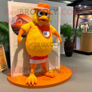 Orange Hens mascot costume character dressed with a Board Shorts and Earrings