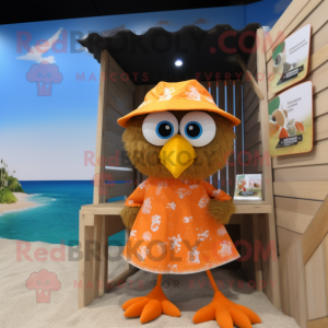 Orange Hens mascot costume character dressed with a Board Shorts and Earrings