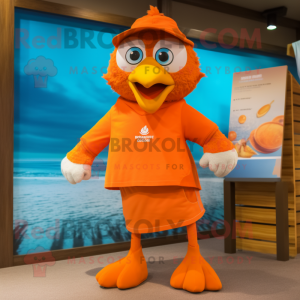 Orange Hens mascot costume character dressed with a Board Shorts and Earrings