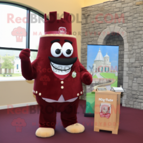 Maroon Irish Castle mascot costume character dressed with a T-Shirt and Ties