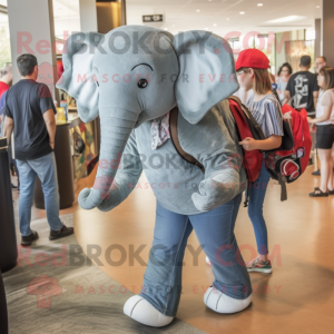 Gray Elephant mascot costume character dressed with a Mom Jeans and Messenger bags