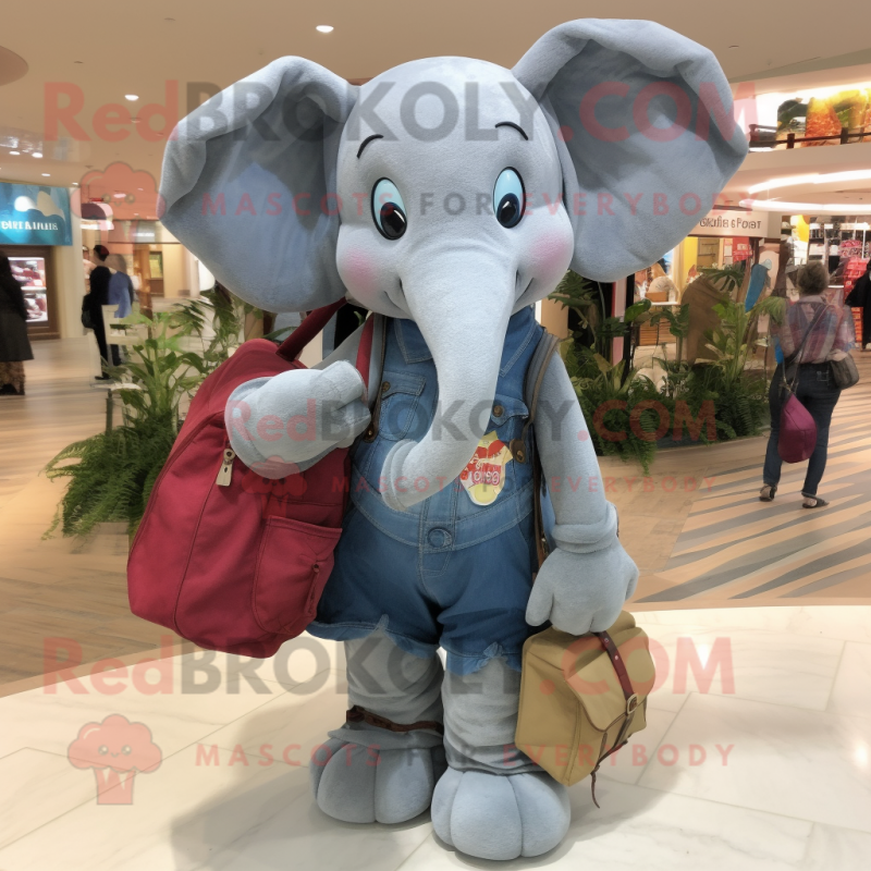 Gray Elephant mascot costume character dressed with a Mom Jeans and Messenger bags