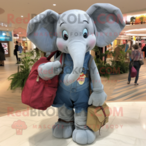 Gray Elephant mascot costume character dressed with a Mom Jeans and Messenger bags