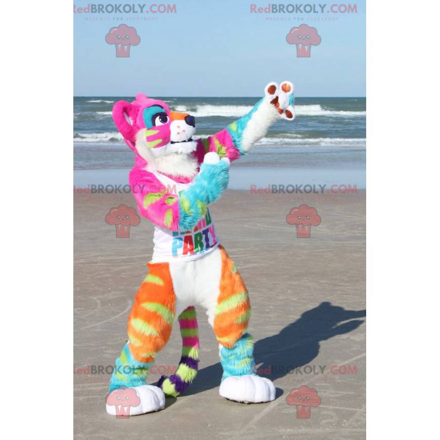 Pink lioness tigress mascot full of neon colors - Redbrokoly.com