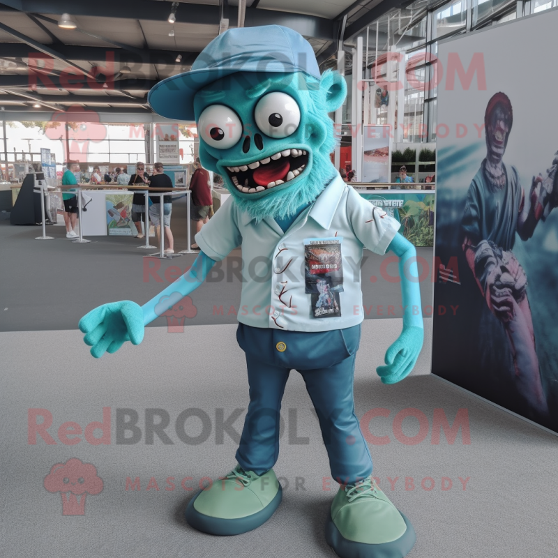 Teal Zombie mascot costume character dressed with a Polo Shirt and Anklets Teal Zombie mascot costume character dressed with a Polo Shirt and Anklets