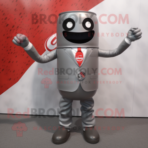 Gray Soda Can mascot costume character dressed with a Suit and Bracelets