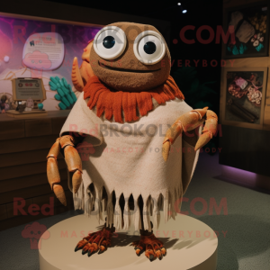 Brown Hermit Crab mascot costume character dressed with a Sweater and Shawls