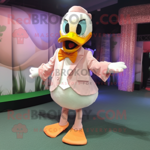 Peach Gosling mascot costume character dressed with a Long Sleeve Tee and Bow ties