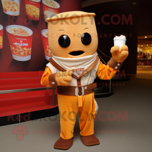 Rust Pop Corn mascot costume character dressed with a Cover-up and Belts