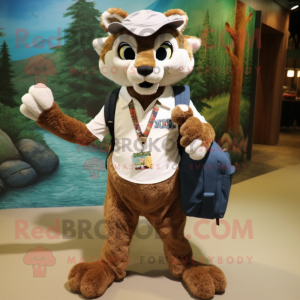 nan Bobcat mascot costume character dressed with a Henley Shirt and Messenger bags