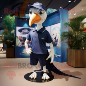 Navy Pterodactyl mascot costume character dressed with a Shorts and Earrings