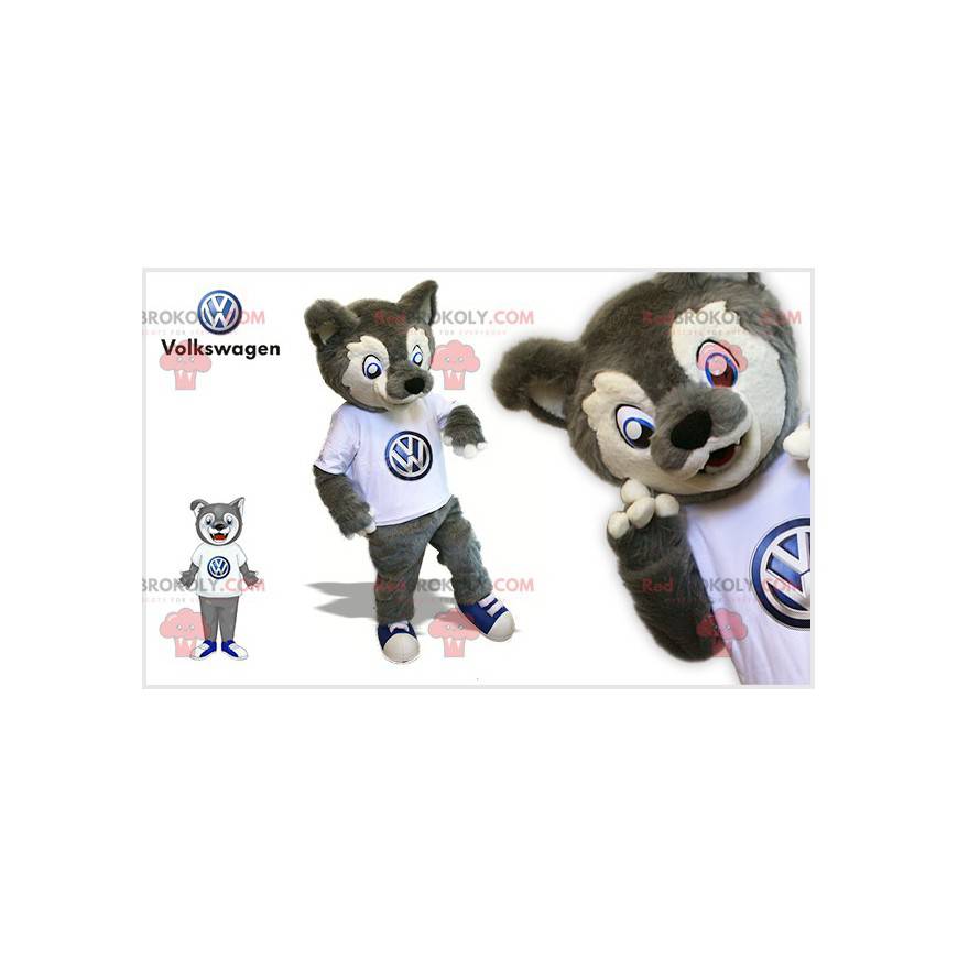 Mascotte grijze en witte wolf. Wolf hond mascotte -