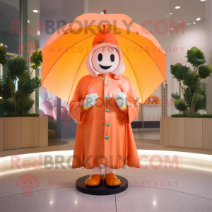 Peach Plate Spinner mascot costume character dressed with a Raincoat and Shawls