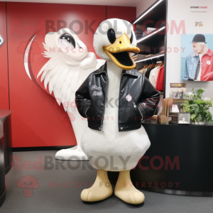 nan Swans mascot costume character dressed with a Leather Jacket and Brooches