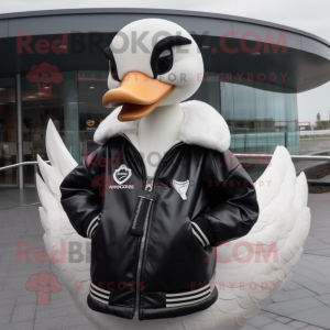 nan Swans mascot costume character dressed with a Leather Jacket and Brooches