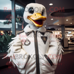 nan Swans mascot costume character dressed with a Leather Jacket and Brooches