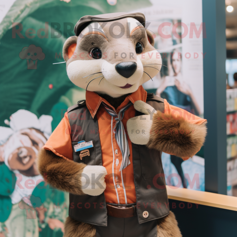 Brown Ferret mascot costume character dressed with a Oxford Shirt and Hairpins Brown Ferret mascot costume character dressed with a Oxford Shirt and Hairpins