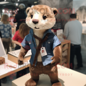 Brown Ferret mascot costume character dressed with a Oxford Shirt and Hairpins