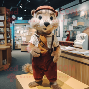 Brown Ferret mascot costume character dressed with a Oxford Shirt and Hairpins