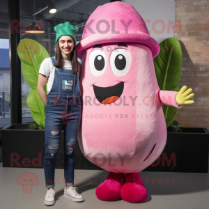 Pink Zucchini mascot costume character dressed with a Boyfriend Jeans and Hats