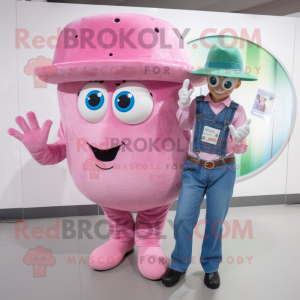 Pink Zucchini mascot costume character dressed with a Boyfriend Jeans and Hats