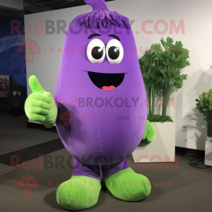 Purple Celery mascot costume character dressed with a Bikini and Shoe clips