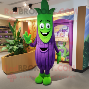 Purple Celery mascot costume character dressed with a Bikini and Shoe clips