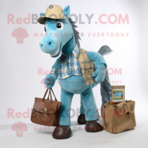 Teal Horse mascot costume character dressed with a Chambray Shirt and Wallets