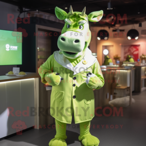 Lime Green Beef Stroganoff mascot costume character dressed with a Playsuit and Cufflinks