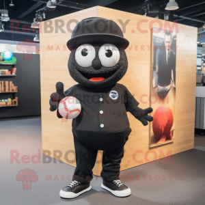 Black Baseball Ball mascot costume character dressed with a Blazer and Headbands
