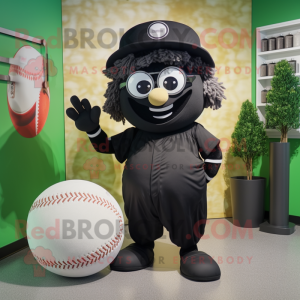 Black Baseball Ball mascot costume character dressed with a Blazer and Headbands