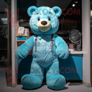 Cyaan teddybeer mascotte...