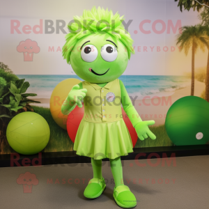 Lime Green Golf Ball mascot costume character dressed with a Dress Pants and Hair clips