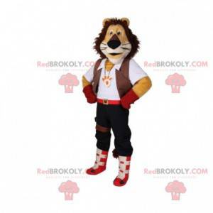 Mascotte de lion tricolore avec des habits élégants -