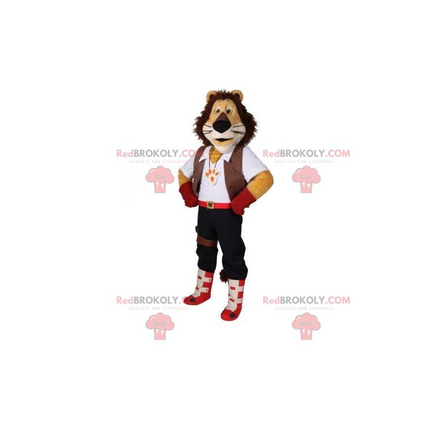 Mascotte de lion tricolore avec des habits élégants -