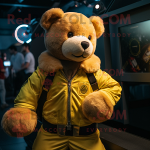 Gele teddybeer mascotte...