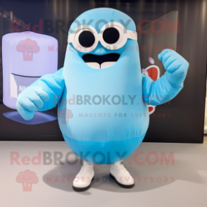 Sky Blue Boxing Glove mascot costume character dressed with a A-Line Skirt and Sunglasses