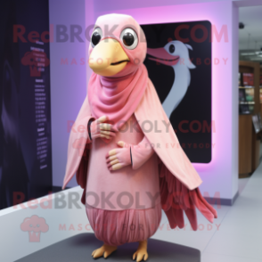 Pink Woodpecker mascot costume character dressed with a Wrap Dress and Shawl pins