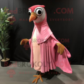 Pink Woodpecker mascot costume character dressed with a Wrap Dress and Shawl pins