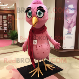 Pink Woodpecker mascot costume character dressed with a Wrap Dress and Shawl pins