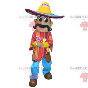 Mascote mexicano de bigode com chapéu e poncho - Redbrokoly.com