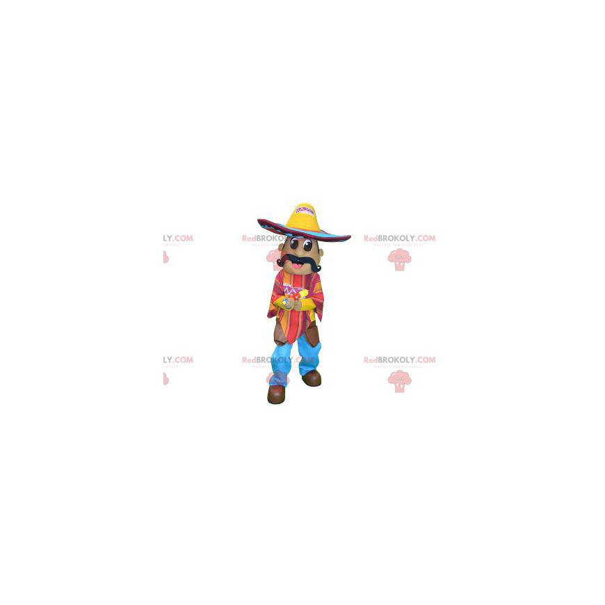 Mustached Mexican mascot with a hat and a poncho -