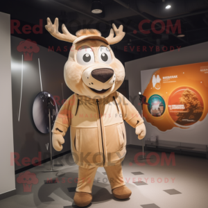 Beige Reindeer mascot costume character dressed with a Windbreaker and Rings