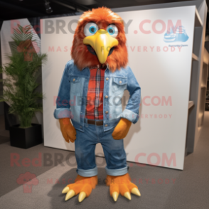 Rust Eagle mascot costume character dressed with a Denim Shirt and Pocket squares