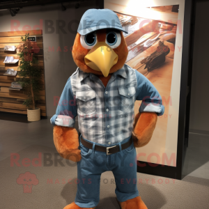 Rust Eagle mascot costume character dressed with a Denim Shirt and Pocket squares