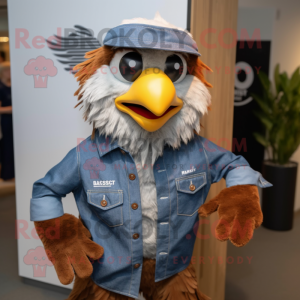 Rust Eagle mascot costume character dressed with a Denim Shirt and Pocket squares