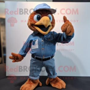 Rust Eagle mascot costume character dressed with a Denim Shirt and Pocket squares