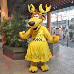 Yellow Moose mascot costume character dressed with a Dress and Hair clips