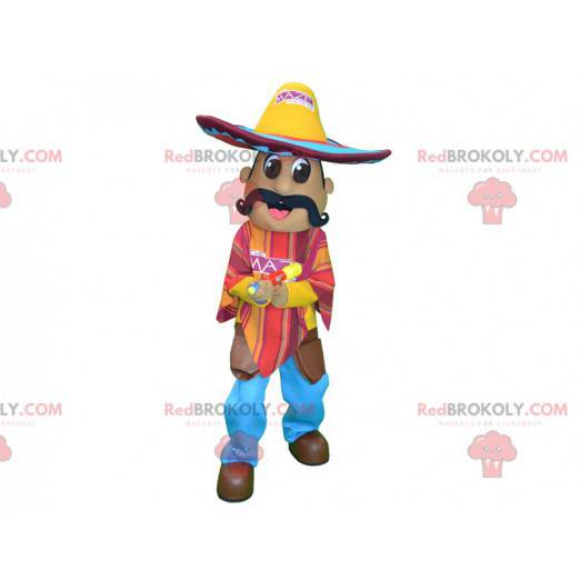 Mexikanisches Maskottchen mit Schnurrbart, Poncho und Sombrero